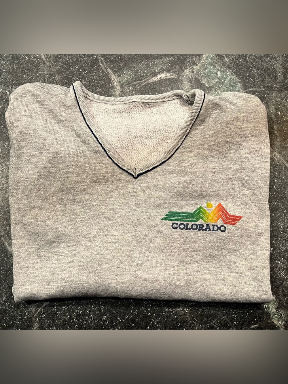Vintage Colorado Logo Gray V-Neck Sweatshirt.  80’s.